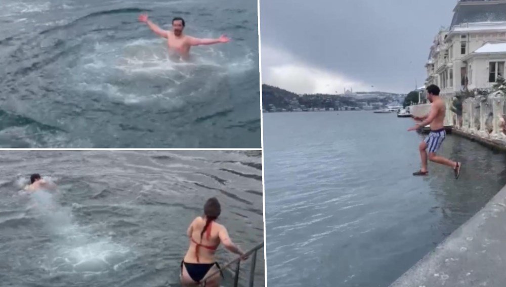 Dondurucu soğuğa aldırış etmediler: İstanbul donarken, onlar denize girdi