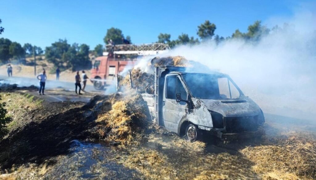 Saman yüklü kamyonet yandı: Genç çift ağır yaralı