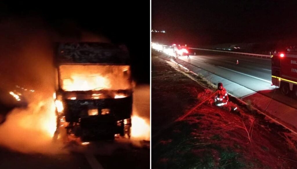 Otoyolda yangın paniği: TIR’da başladı, otluk alana sıçradı