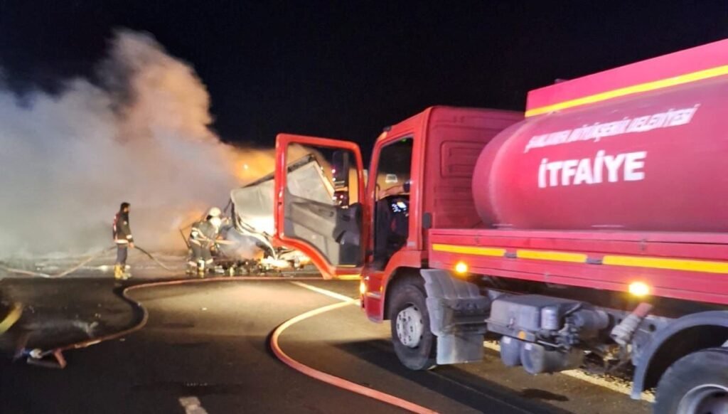 Seyir halindeki TIR alev aldı