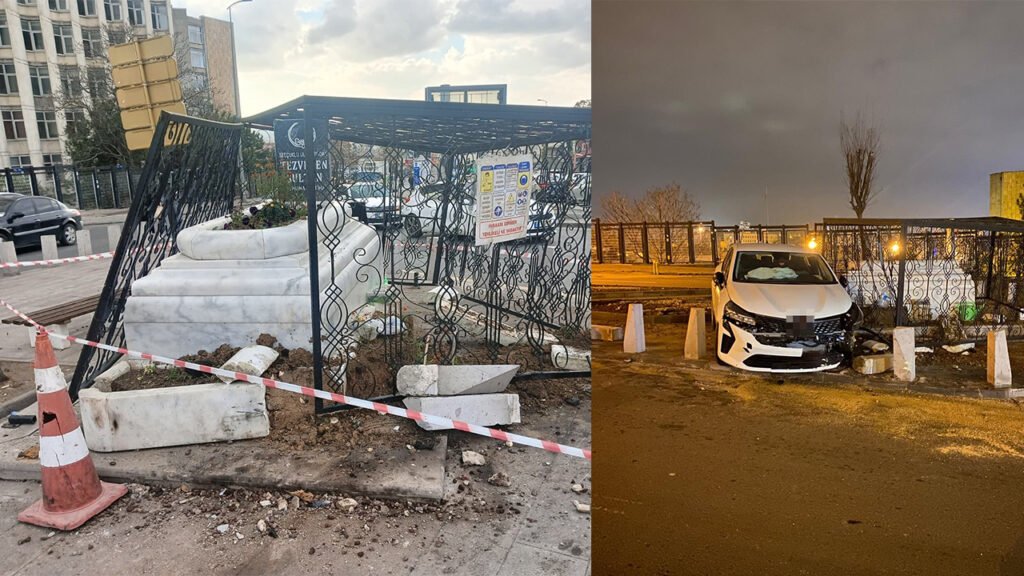 Ankara’daki Tezveren Sultan Türbesi’ne otomobil çarptı