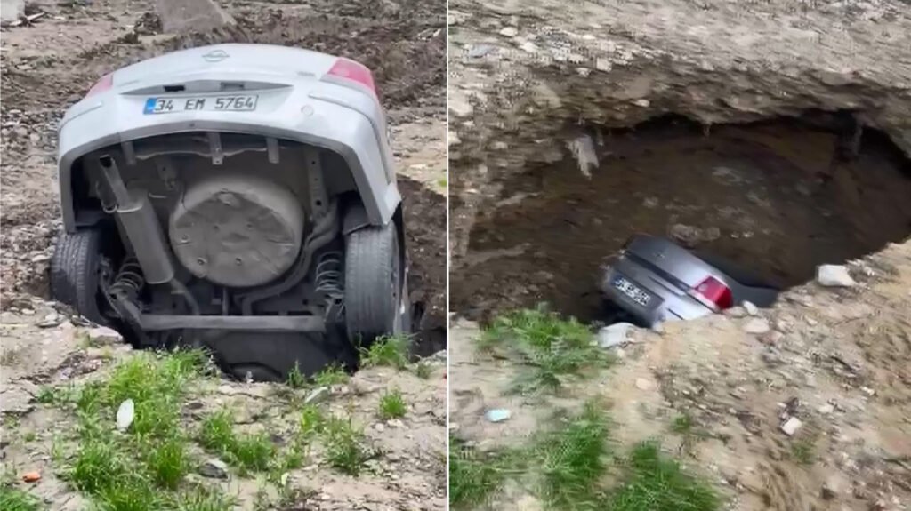 Esenyurt’ta yer yarıldı otomobil içine düştü. “Bu arabadan yana hiç yüzüm gülmedi”