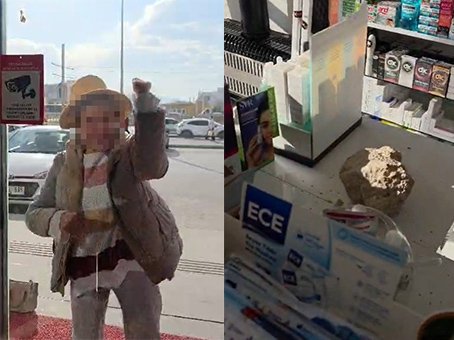 Fark ücreti vermek istemeyen kadın eczaneye taşla saldırdı